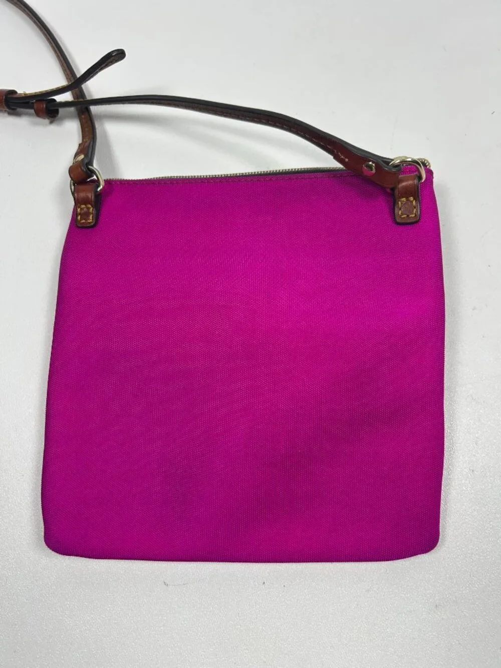 DOONEY & BOURKE Fuchsia Pink Nylon Double Zip w/Leather Crossbody Strap